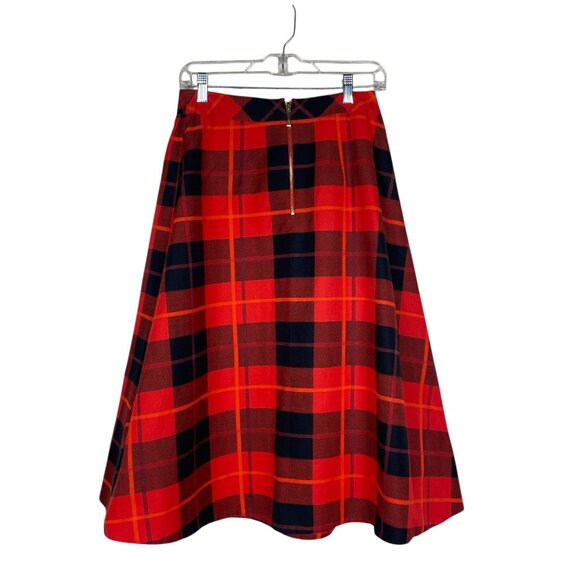 Kate Spade New York Woodland Festive Plaid Midi Skirt Red Black Size 2 - Picture 4 of 8
